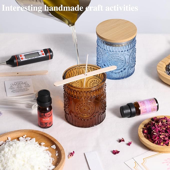 DARJEN Candle Making Kits for Adults- Soy Candle Making Supplies with 2 Candle Jars(Blue, Amber), Wax, Scents, Card & More, DIY Starter Candle Making Kit, Full Set DIY Arts & Crafts Gift
