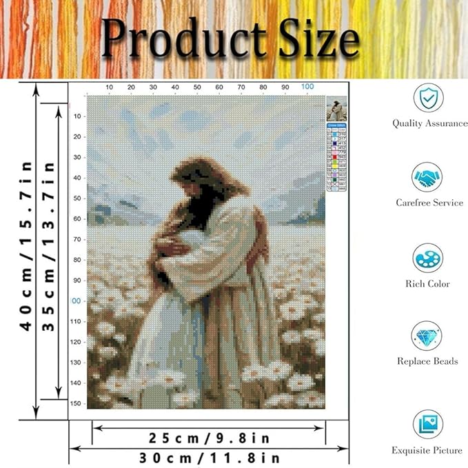 Jesus Hugging Woman Stamped Cross Stitch Kits for Adults - Christian Embroidery Kits for Beginners Adults,11 CT Patterns Dimensions Counted Cross Stitch Kits for Adults Arts Craft 12x16 inch