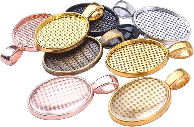 48pcs Bezel Pendant Blanks Set, 24pcs 6 Colors Oval Pendant Trays Bezel Blanks with 24pcs Glass Cabochons Clear Dome Tiles for DIY Bracelet Necklace Jewelry Crafts Making