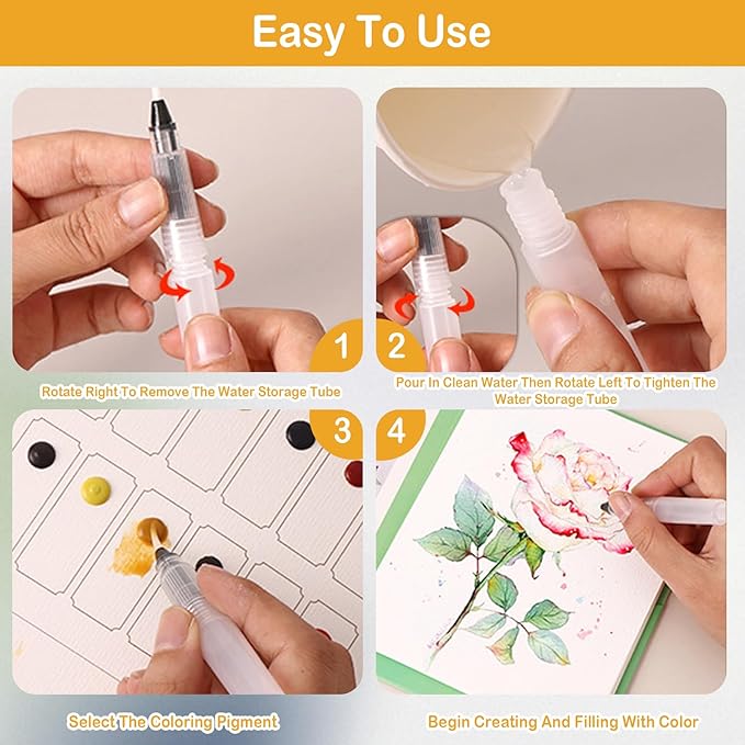 Folemah Beginner Watercolor Workbook Set with Envelope, Brushes and 12-Color Watercolor Paints, Art Supplies and Craft Tools for Teens and Adults (Half-Acre Flower Field)
