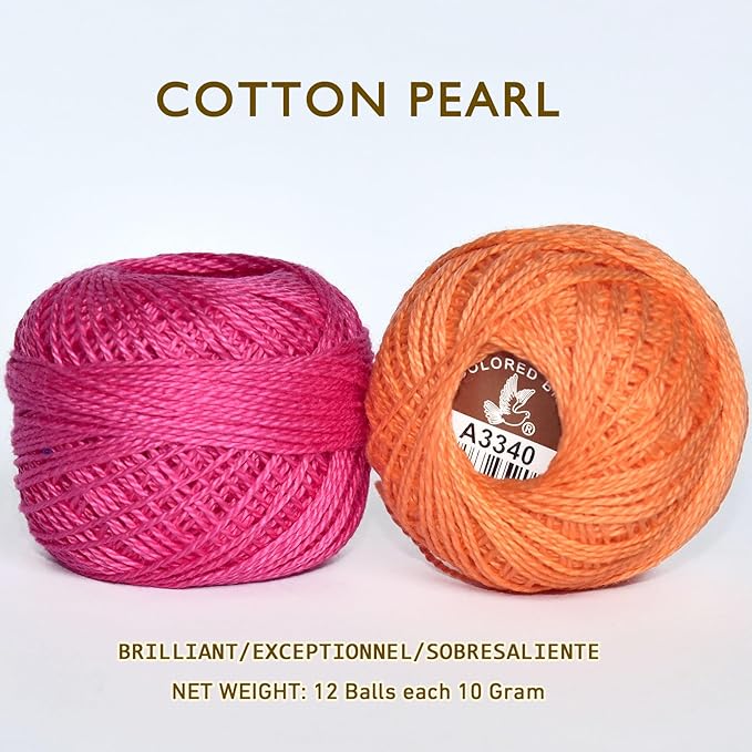 Double Mercerized Egyptian Long Staple Cotton Pearl Thread Ball 10 Grams Rainbow Color Embroidery Thread 12 Colors per Box for Crochet Hardanger Cross Stitch Hand Embroidery,redpurple Series