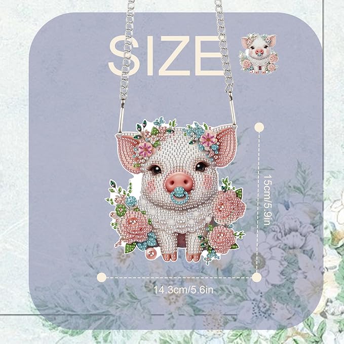 TDFERAN Diamond Painting Pendant DIY Flower Pig Diamond Art Ornament Kits Window Pendant, Diamonds Hanging, Diamant Suncatcher, Art Painting Hanging for Wall Home Decor
