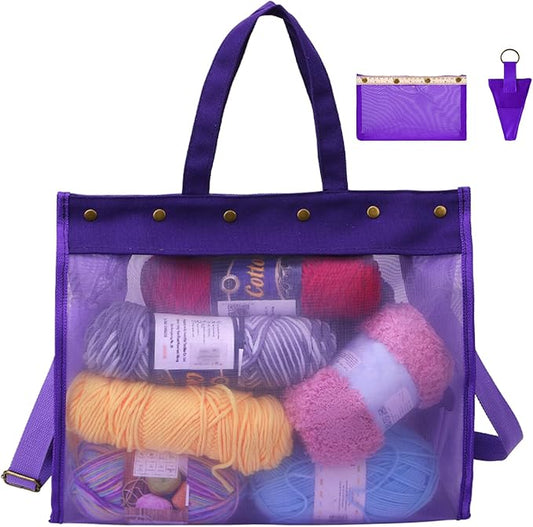 Knitting Bag Large Yarn Storage Organizer,Crochet Bags and Totes,Yarn Bags for Crocheting,Crochet Storage Bags for Crochet Hooks,Knitting Needles,Knit Bags for Crochet Lovers,Mother's Day Gift(Purple)