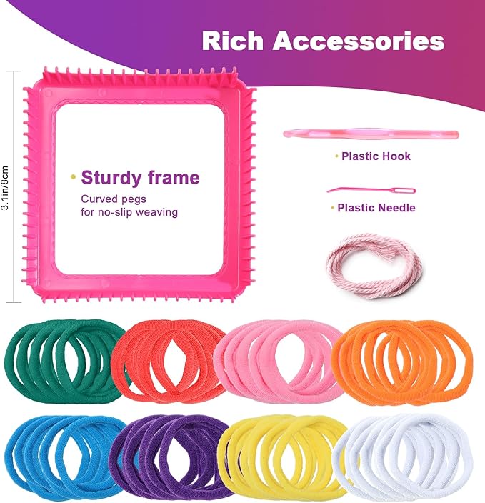 morwant Easter Basket Stuffers for Girls Ages 6-12, DIY Weaving Loom Craft Kit, Spring Break Activity Potholder Maker with 7" Loom & Rainbow Loops, Creative Arts and Crafts Toys Gifts