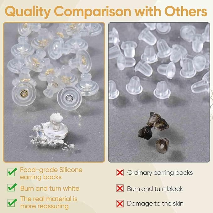 18k gold silicone earring backs replacements,locking secure earring backs for studs/droopy ears,no-irritate hypoallergenice soft clear