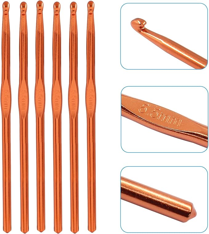 Cionyce 6 Pack Aluminum Crochet Hook 5.5mm US Size I (Size 9) Crochet Needle for DIY Craft Yarn Knitting Needles