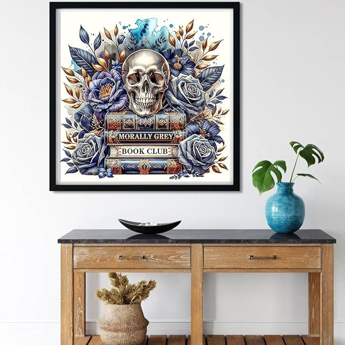 Meothan 5D Diamond Painting Kits for Adults Book Skull Diamond Art Kits for Adoults DIY Full Round Paint with Diamond Art Dots Skull Flowers Gem Art Painting Crafts for Home Wall Decor 15.7x15.7inch
