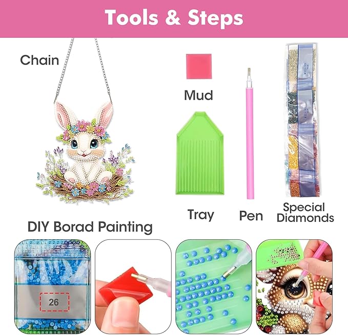 Miwixy Easter Hanging Diamond Art Kits for Adults,Rabbit Special Shaped Crystal Christmas Diamond Painting Ornament Kit DIY Double-Sided Pattern Window Pendant Gem Art Kit for Home Wall Decor