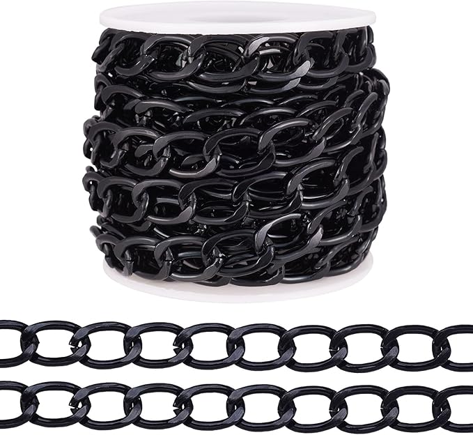 Sparkeads 16.40 Feet(5m) Faceted Curb Chains Black Chains for Jewelry Making,Diamond Cut Cuban Link Chains,Black Link Necklaces for Women,Cable Chain for Bracelet Earring DIY Jewelry Kits,16x11x2.8mm