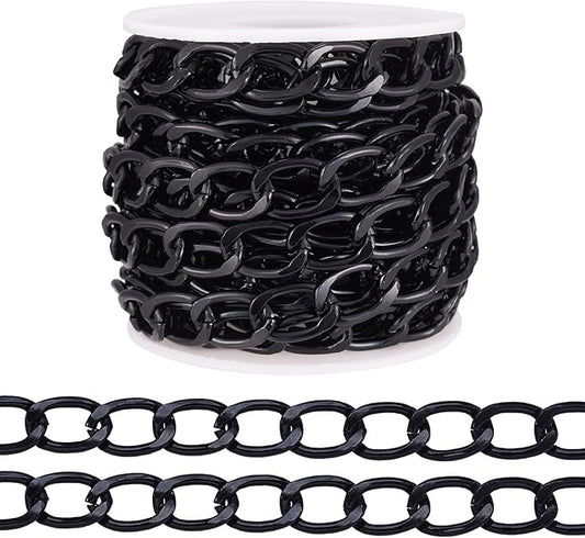Sparkeads 16.40 Feet(5m) Faceted Curb Chains Black Chains for Jewelry Making,Diamond Cut Cuban Link Chains,Black Link Necklaces for Women,Cable Chain for Bracelet Earring DIY Jewelry Kits,16x11x2.8mm