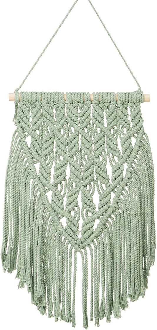 small macrame wall hanging decor boho tapestry for bedroom living room dorm nursery and office, cute aesthetic wall art for small spaces for teen girls and home decor (light green, 16*10 inch)