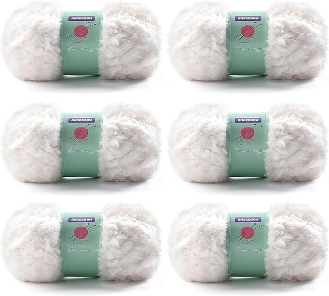6 Skeins Faux Fur Yarn Soft Fluffy for Crocheting - Chunky Fuzzy Yarn for Crochet Amigurumi, Hat, Shawls, Total Length (71x6) Yards (Cream)