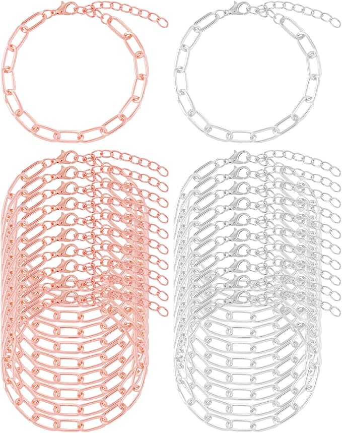 20pcs Chain Bracelets Kit Alloy Link with Lobster Clasps for Christmas DIY Women Jewelry Findings Bracelet Making (Silver & Rose Gold)