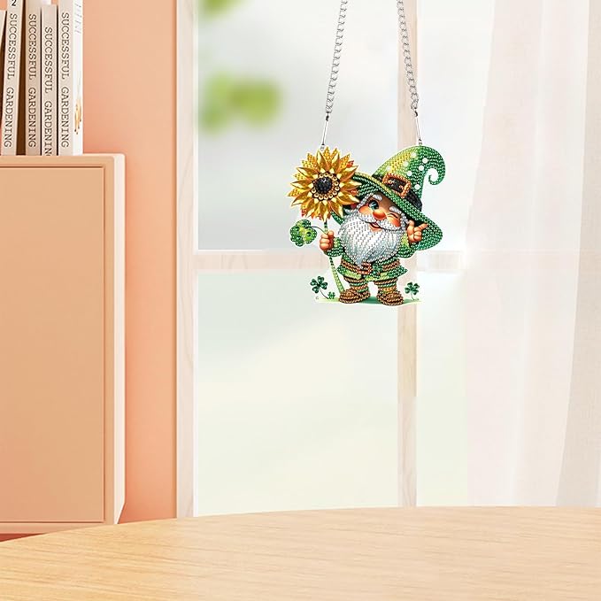 AiYuanzsh Diamond Art Painting Pendant Kits St Patrick's Day Gnome 5D Diamond Painting Art Hanging Kit DIY Diamond Crystal Window Pendant Kit for Adults Gift Wall Home Decoration