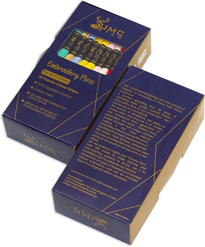 Pack of 50 Popular Colours Premium Embroidery Thread | 100% Egyptian Cotton Premium Skeins | Cross Stitch Embroidery Floss | Oeko TEX Certified Stranded Cotton | Ideal for Arts & Crafts