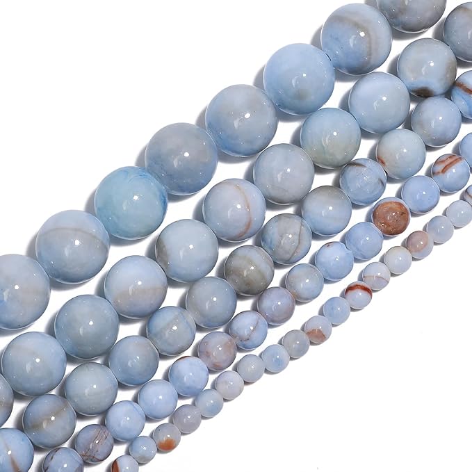 Stone Beads, 45pcs Blue Aquamarine Gemstone, 8mm Round Loose Beads for Jewelry Making, Bracelets, with Bag, String & Card