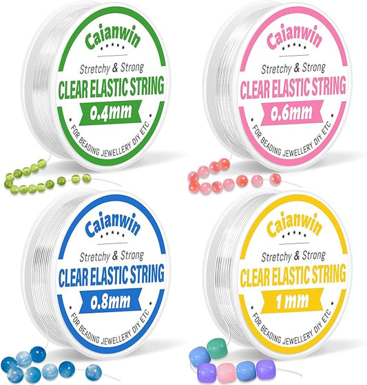 Elastic Bracelet String Cord Set 4 Rolls Stretchy Bracelet String 0.4mm 0.6mm 0.8mm 1mm Transparent Beading Thread Clear Bead Cord for Beading, Bracelet and Jewelry Making