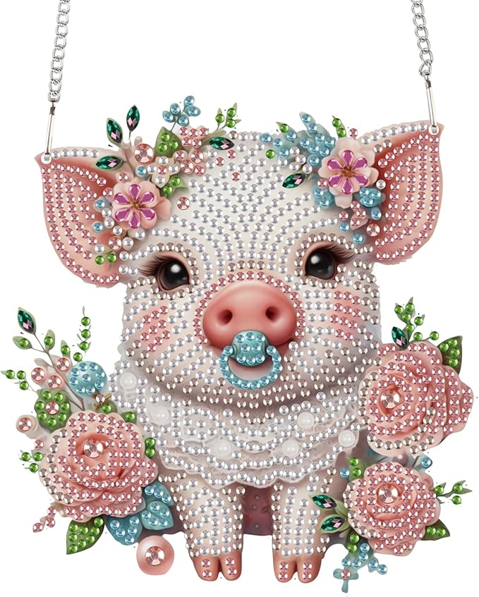 TDFERAN Diamond Painting Pendant DIY Flower Pig Diamond Art Ornament Kits Window Pendant, Diamonds Hanging, Diamant Suncatcher, Art Painting Hanging for Wall Home Decor