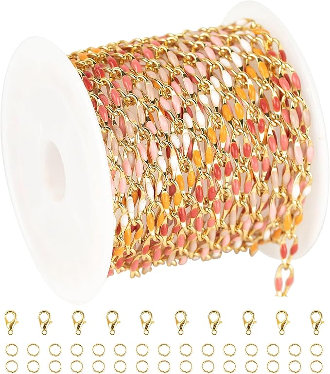Pink Mixed Color Enamel Chain for Jewelry Making Oil Drip Cable Bulk Chain Gold Plated Jewelry Chain Roll with Jewelry Findings