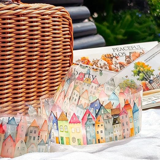Town Landscape PET Tape Scrapbook Supplies Vintage Town Building Decorative Tape Scrapbook Stickers Aesthetic House Building Washi Tape Stickers For Scrapbooking Junk Journal Journaling Supplies