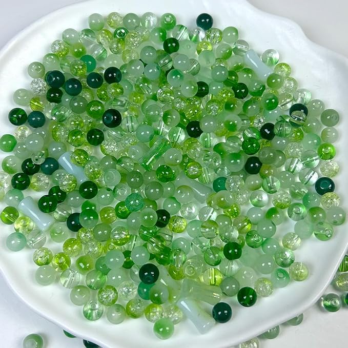 500pcs Glass Beads Green, 6mm Assorted Crystal Bead for St. Patrick's Day Jewelry Making, Round Spacer Loose Beads Kit for DIY Charms Bracelets Necklaces Earrings