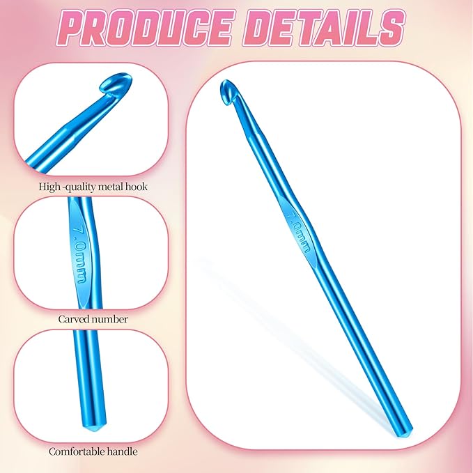 7mm Aluminum Crochet Hook Bulk Crochet Needles Knitting Needles for DIY Yarn Craft Smooth Crochet Needles for Knitting Craft Yarn Contribute to Beginners (Blue)