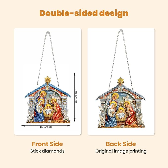 MXJSUA Diamond Art Hanging Kits for Adults Beginners, DIY Acrylic 5D Special Shaped Crystal Diamond Gem Art Painting Hanging Ornament for Home Wall Decor and Gift (Nativity Holy Family)