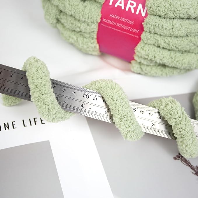 Chunky Chenille Yarn for Hand Knitting and Blankets, Super Soft Jumbo Yarn Pack for Crocheting, Bulky DIY Projects, 8 Skeins (Sage Green)
