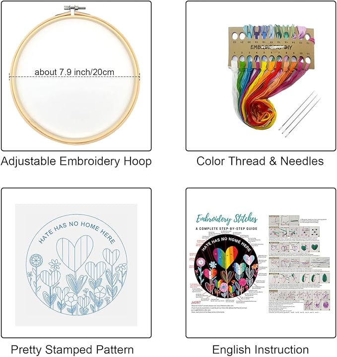 Louise Maelys Flower Beginners Embroidery Kits,Cross Stitch Kit for Adults,DIY Needlepoint with LGBT Love Pattern,Including Cloth, Needles,Threads and Instruction