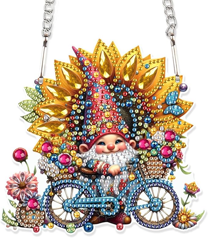 AiYuanzsh Sunflower Gnome Diamond Art Hanging, DIY 5D Irregular Shape Diamond Painting Pendant, Acrylic Ornament for Wall, Door, or Garden, Home Decoration, Handmade Craft Gift