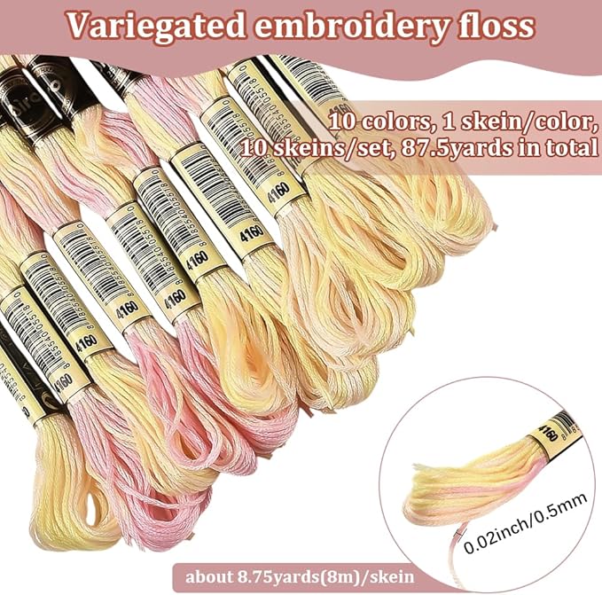10 Skeins 6 Strands Yellow Cross Stitch Thread Variegated Gradient Embroidery Floss Needlepoint Friendship Bracelet String Yarn Threads Bulk for Hand Sewing Bracelets Needlecraft Stitching