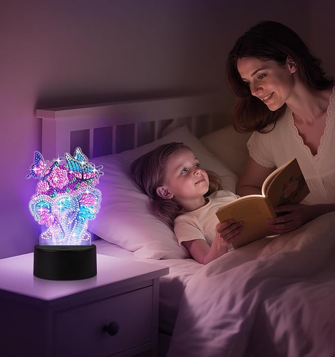 ALKALO Diamond Painting Night Light, Diamond Painting Kits For Adults Desktop Ornaments For Table Tabletop Decor Diamond Art Accessories For Adult Beginner Touch Lamp for Bedrooms Living Room-Elephant