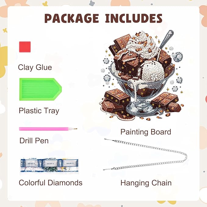 MAXBYE Diamond Art Kits for Adults Hanging Pendant, Chocalate and Ice Cream DIY Special Shaped Diamonds Painting Double Sided Rhinestone Gem Art for Beginners Gift Window Wall Door Decoration 8×8 Inch