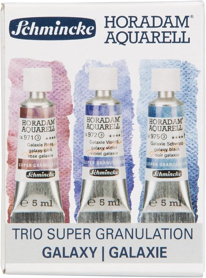 Schmincke Horadam® Aquarell, Super Granulation Trio Galaxy, 5 ml Tubes, 74 615 097, Cardboard Set, Very Strong Granulating colors, Finest, Super Granulating Watercolors