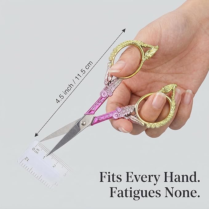 Crochet Scissors with Cover – Pink Gold Vintage Small Embroidery Scissors, Sharp Craft Scissors for Yarn Thread Sewing Needlework, Cute Bird Design Gift for Crocheter Quilter, 4.6 Inch