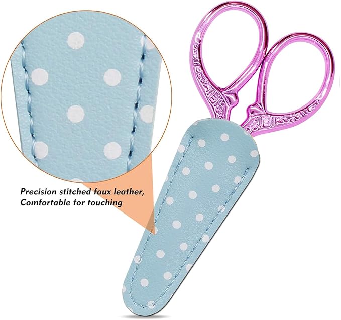 Small Embroidery Scissors, 3.6Inch Detail Craft Scissors with Leather Cover, Stainless Steel Sharp Shears for Needlework, DIY Craft, Thread Cutting