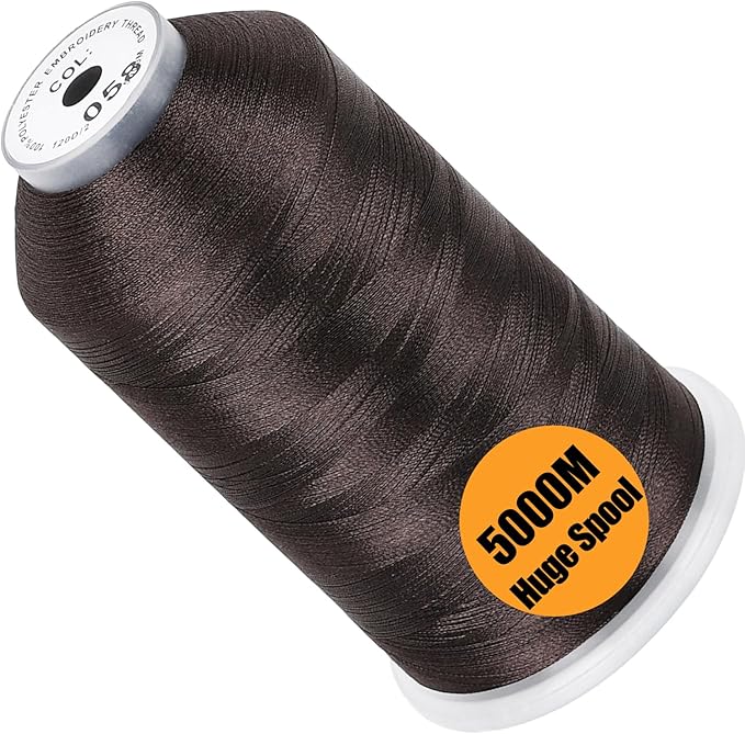 New brothread - Single Huge Spool 5000M Each Polyester Embroidery Machine Thread 40WT for Commercial and Domestic Machines - Dark Brown