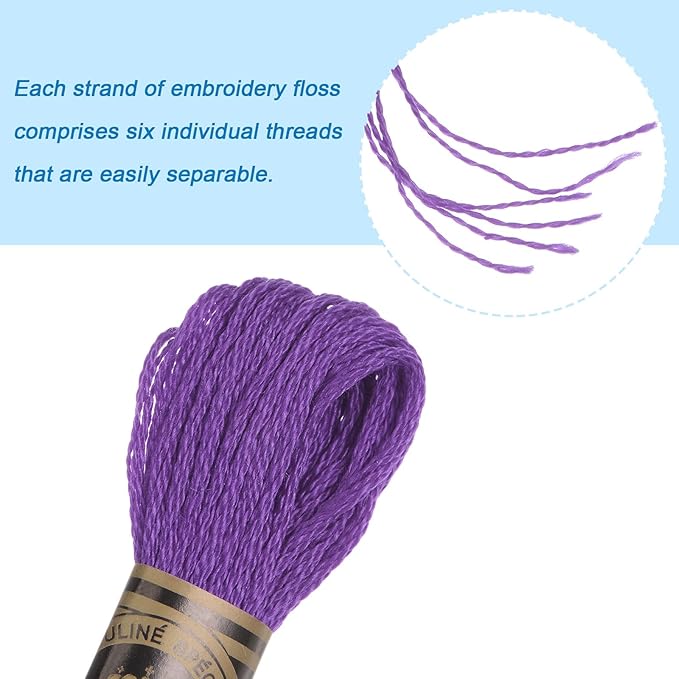 HARFINGTON 12 Skeins Embroidery Floss 8m Each Egyptian Long Fiber Cotton Cross Stitch Thread 26S/2x6 for Embroidery Projects Bracelet, Purple