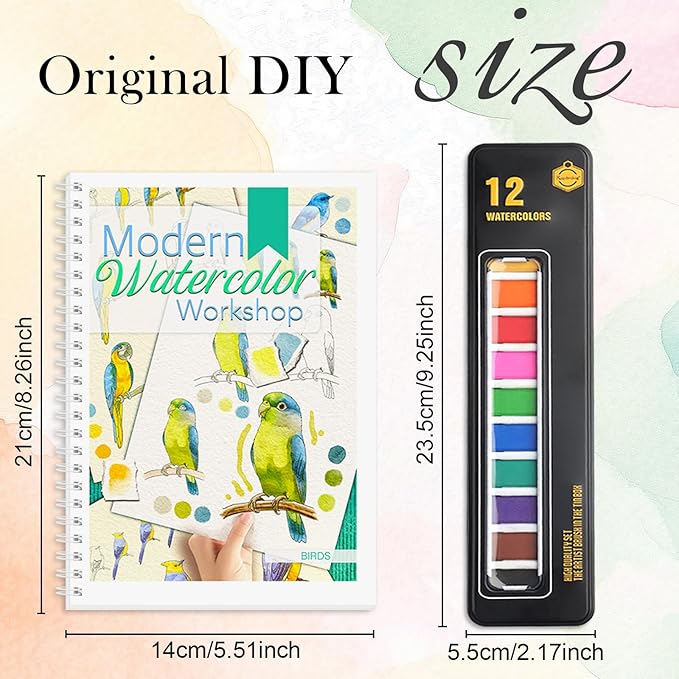 Watercolor Workbook, Watercolor Workbook Paint Book Beginner Friendly with 12 Patterns, Beginner-Friendly Watercolor Workbooks with 12 Paint Colors & Brush, Water Color Paint Set, Valentine's Day Gift