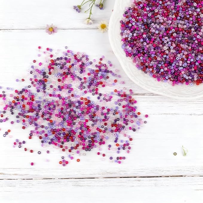 Purple Color 3mm Seed Beads, 5200Pcs Glass Seed Beads Kit with Storage Box for DIY Necklace Bracelet Crafts