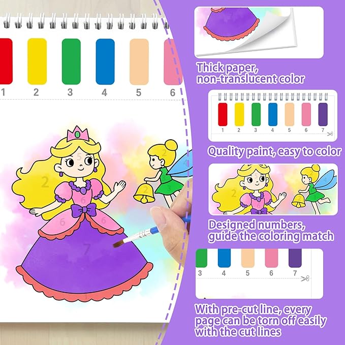 SOCOLER Paint with Water Coloring Books for Toddlers,Mess Free Watercolor Painting Papers for Kids Water Color Paint Kit Art Craft Birthday Gift for Ages 1-3, 4-8(Princess and Party)