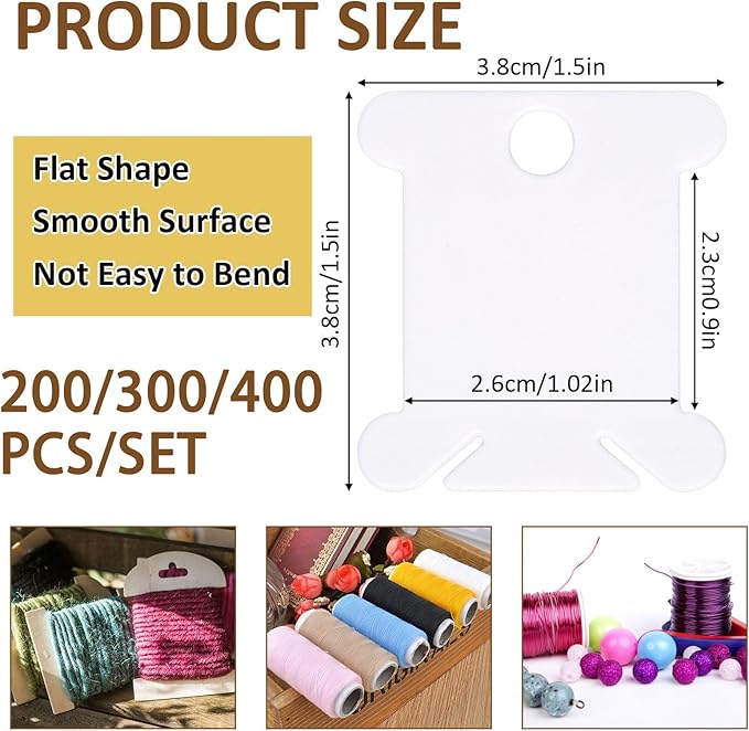 200 PCS Embroidery Floss Bobbins, Plastic Embroidery Floss Organizer, White Sewing Machine Bobbin for Cross Stitch, Thread Holder Sewing Storage for Sewing Thread, Needlework Supplies