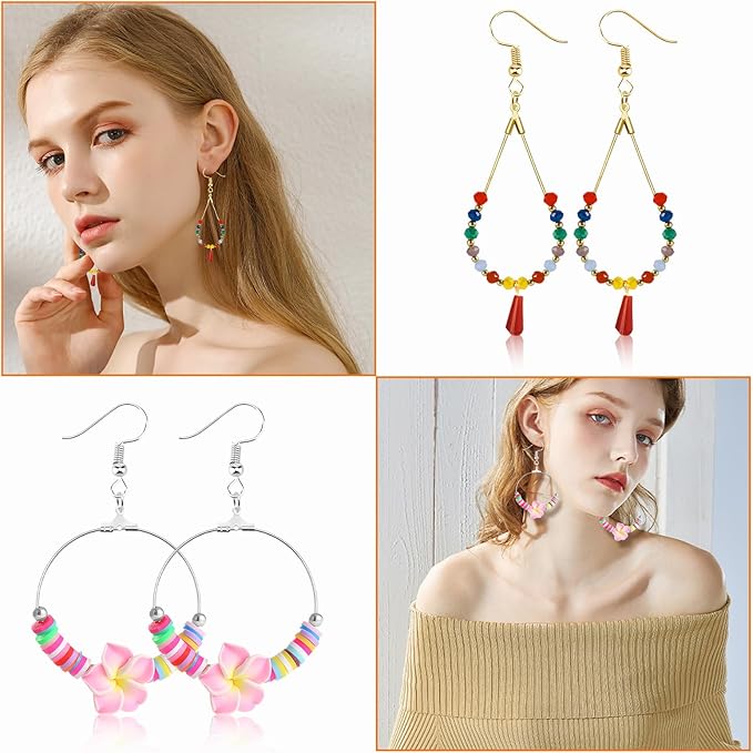 oubaka 720pcs earring making kit earring hoops for jewelry making, with teardrop triangle round beading hoop,earrings hooks,jump rings,earrings backs for diy craft(k gold,white k)