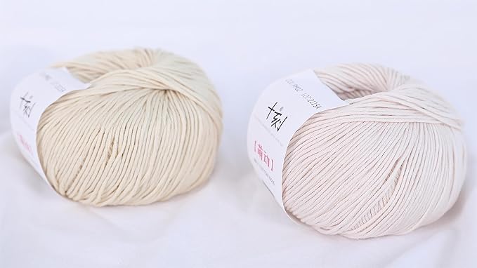 Fine Weight Knitted and Crocheted Cotton Yarn, 100% Long Staple Cotton Yarn, Baby Sports, 2 Packages of 100g/3.52oz (Per Skein 50g/162yards)-Milk Tea White