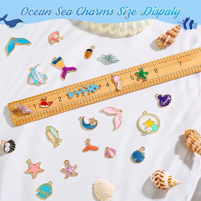 Acejoz 150 Pcs Ocean Beach Sea Charms for Jewelry Making and Bracelets, Assorted Summer Sea Shell Charms Bulk for Earring Necklace Bracelet Jewelry Making and Crafting