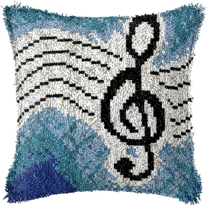 LAPATAIN Latch Hook Kits for DIY Throw Pillow Cover,Musical Note Needlework Cushion Cover Hand Craft Crochet for Great Family 17x17inch