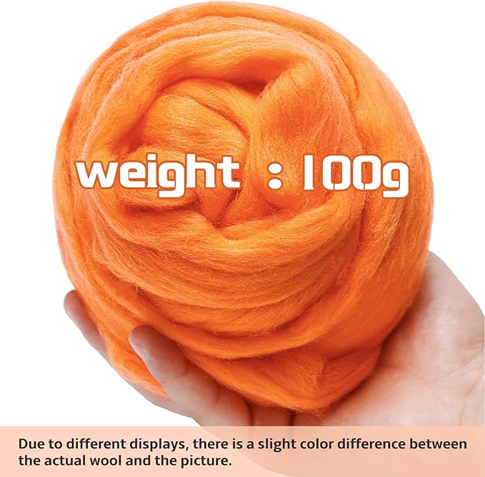 3.53oz Wool Roving, Wool Felting Supplies, Pure Wools, Chunky Yarn, Spinning Wool Roving for Needle Felting Wet Felting DIY Hand Spinning (Orange)