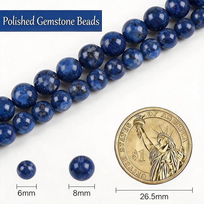 Stone Beads, 45pcs Blue Sodalite, 8mm Round Loose Beads for Jewelry Making, Bracelets, with Bag, String & Card