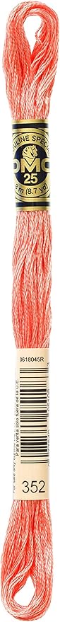DMC 117-352 Mouline Stranded Cotton Six Strand Embroidery Floss Thread, Light Coral, 8.7-Yard