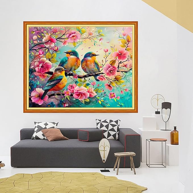 foxhool stamped cross stitch kits,11ct printed cross stitch pattern full embroidery kits for beginner needlepoint kits-peach blossom bird 16x20 inch